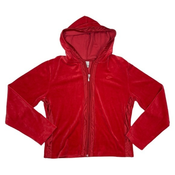 Nike Womens Hoodie Red Size XL (16-18) Velour Full Zip Sweatshirt‎ - Picture 1 of 9